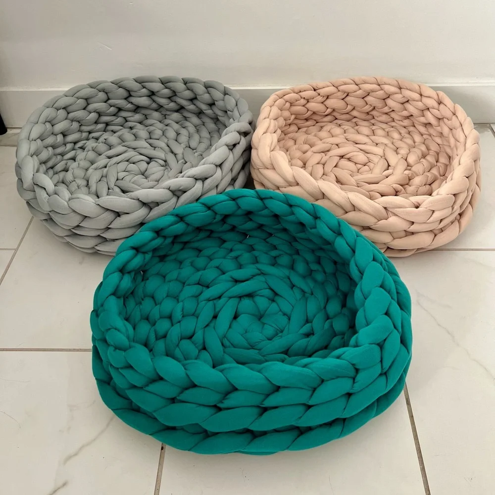 Chunky Knit Pet Basket, Machine Washable Cotton Cat/Dog Bed or Home Decor